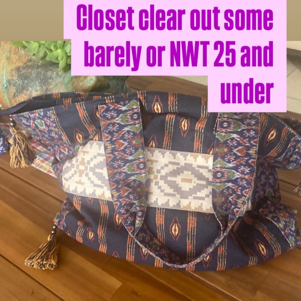 Patterned Tote Bag with Tassels